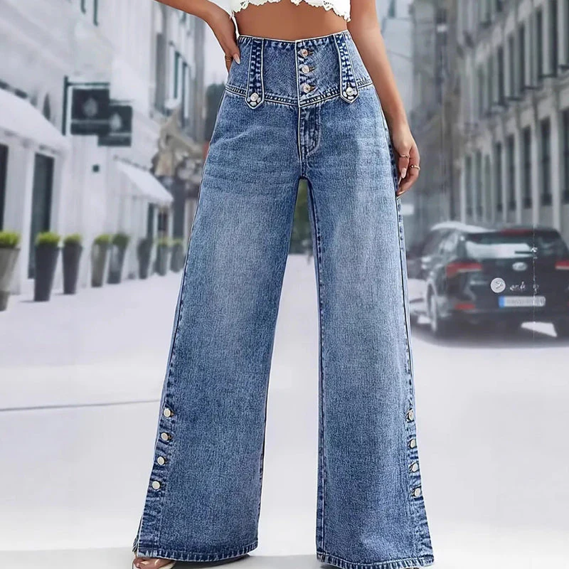 Lorna™ | Jeans met hoge taille en wijde pijpen met splitten – Chique silhouet & bestseller - Image 4