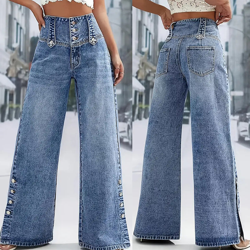 Lorna™ | Jeans met hoge taille en wijde pijpen met splitten – Chique silhouet & bestseller - Image 5