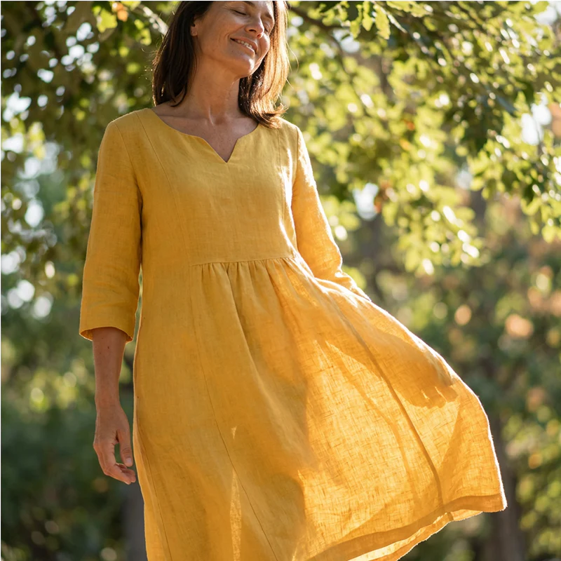 Maud™ | Premium Linnen Midi Jurk – Luchtige Elegantie & Moeiteloos Comfort